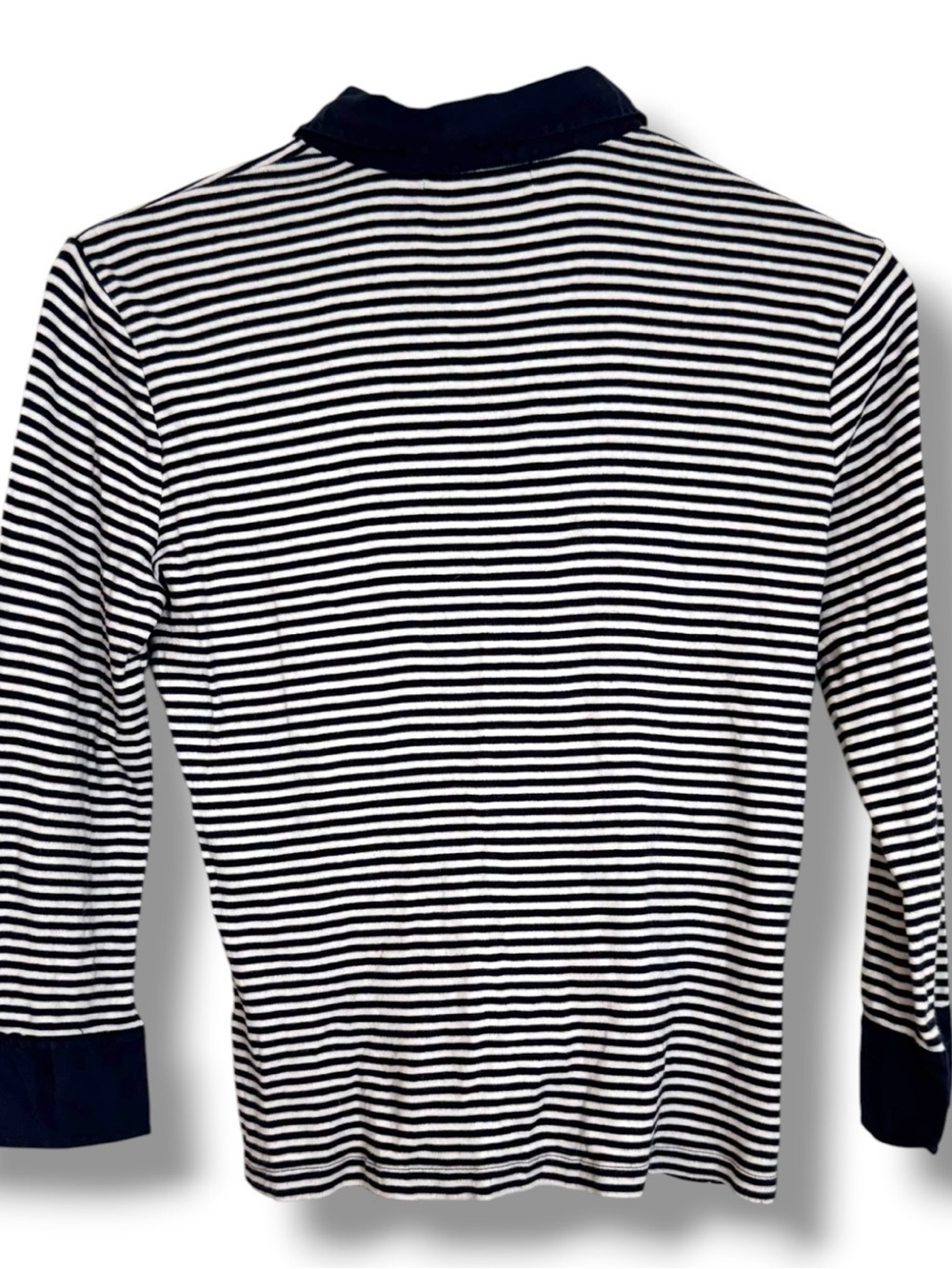 Lauren Ralph Lauren White Navy Blue Breton Striped Polo Shirt Stretch Small - Picture 2 of 7